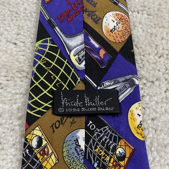 VTG Top Flite Tie Nicole Miller Necktie Silk Golf Clubs Balls Novelty 90s - Picture 2 of 5